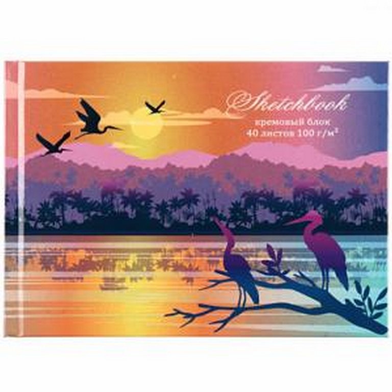 Скетчбук 148*210 мм, 40л. "ПТИЦЫ НА ЗАКАТЕ" тв. обложка