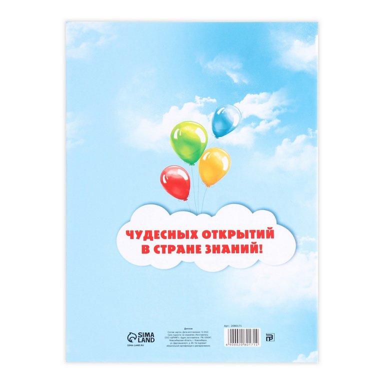 Диплом выпускника детского сада  текст внутри, 150*210мм, (твердая обложка)