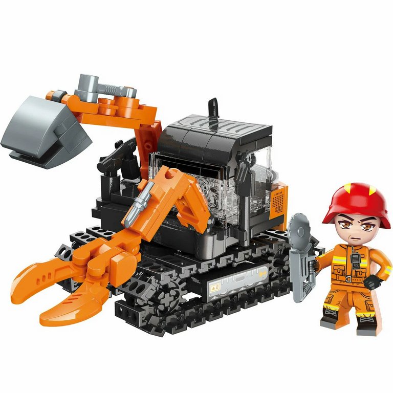 Конструктор пластиковый 176 дет. "Пожарный трактор-манипулятор" Qman