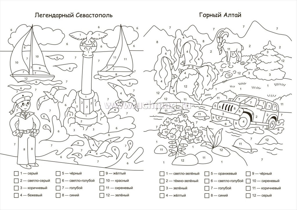 Раскраска по цифрам А4 патриотическая "Широка и величава Родина моя" (5-8 лет) 8 стр. Учитель