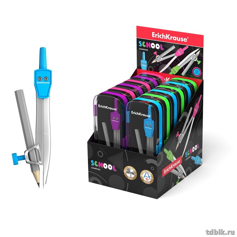 Циркуль "Козья ножка" ErichKrause "School" 123 мм металл., в пенале, карандаш в компл.