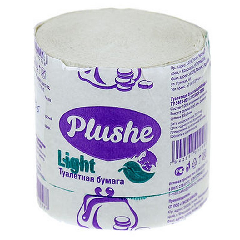 Туалетная бумага (1 рул)  Plushe Light, 28м, серая Туалетная бумага (1 рул)  Plushe Light, 28м, серая