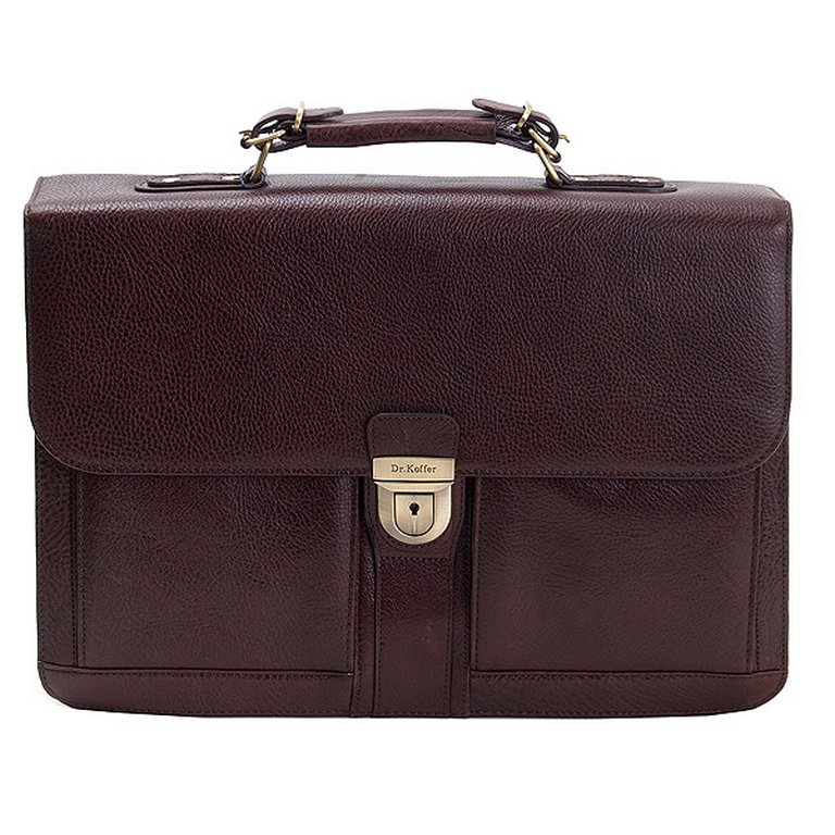 Портфель Dr.Koffer 40*29*12см, нат. кожа, со съемным плечевым ремнем, коричневый