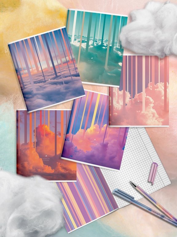 Тетрадь 48 лист кл. А5 на скрепке LOREX "HANGING CLOUDS" мел. карт. запечатка форзаца, soft touch