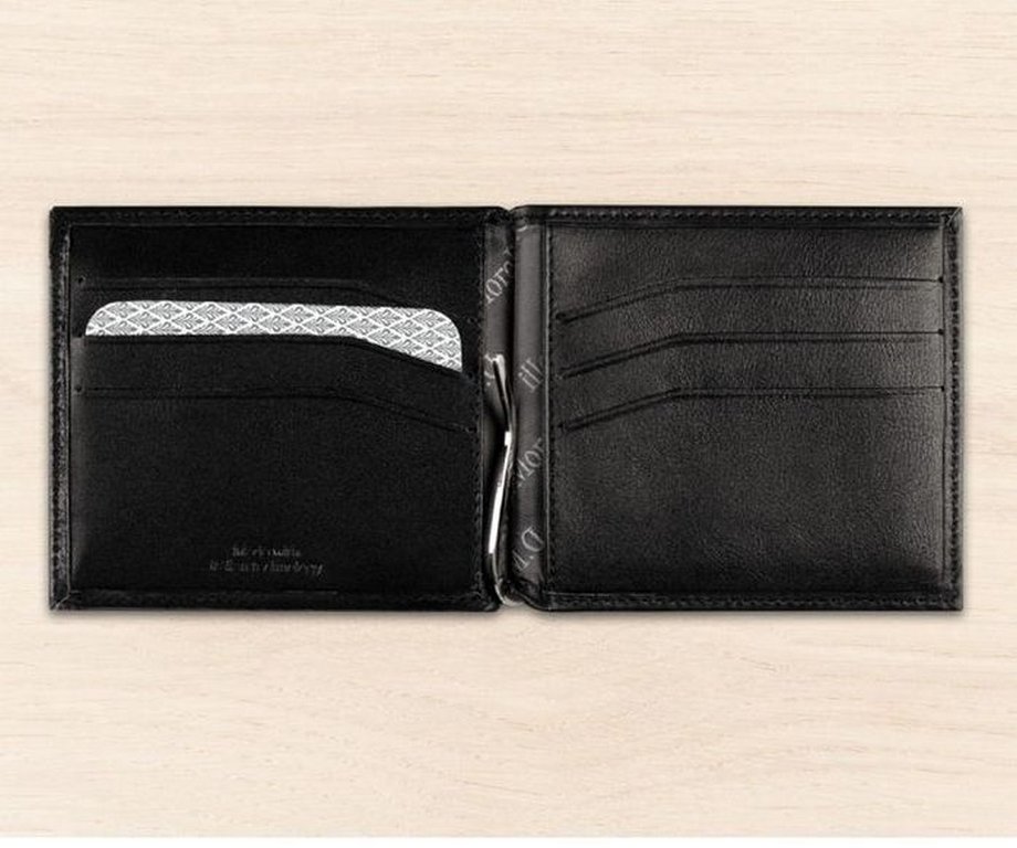 Зажим для денег D.Morelli "Black" с монетником, нат.кожа