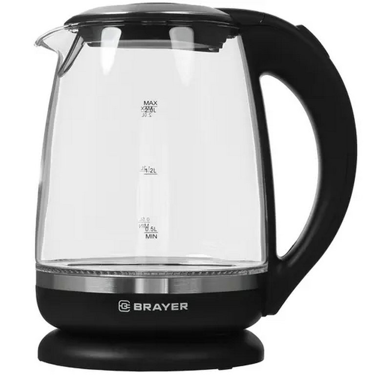 Чайник BRAYER BR1044BK 2л, 2200 Вт, стекло, черный
