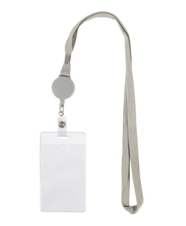 Бейдж вертикальный  61*112мм (вставка 55*89мм) на серой ленте с рулеткой ДПС