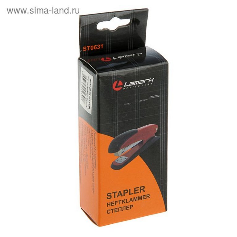 Степлер 24/6 до 20л металлический, Lamark Ulrich, оранжевый с антистеплером