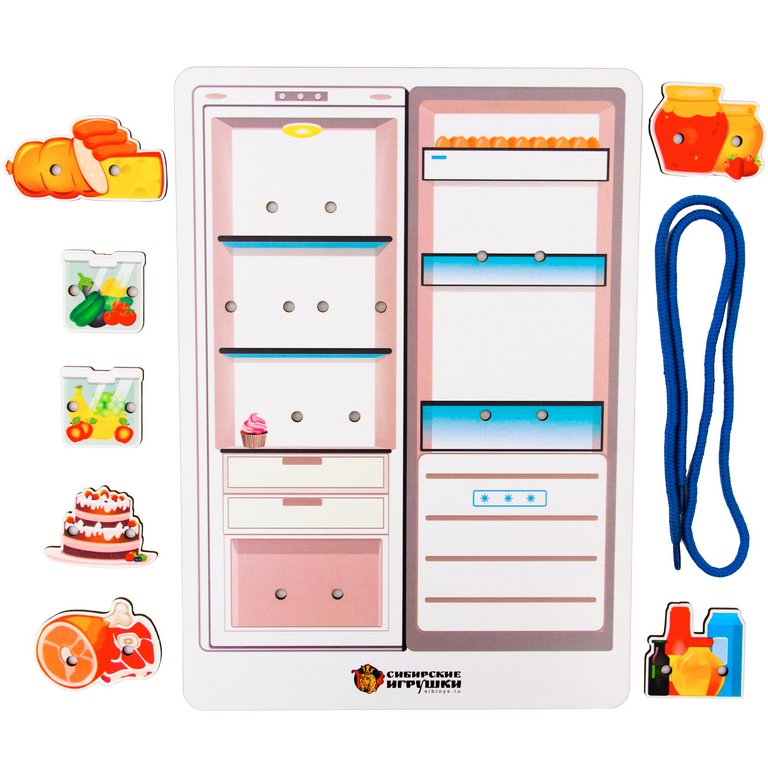 Игра развивающая Моторика Шнуровка "Холодильник" 3+ (дерево) Сибирские Игрушки