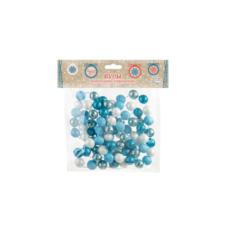 Бусы (пенополистирол), цвет голубой/белый 170х1,5 см