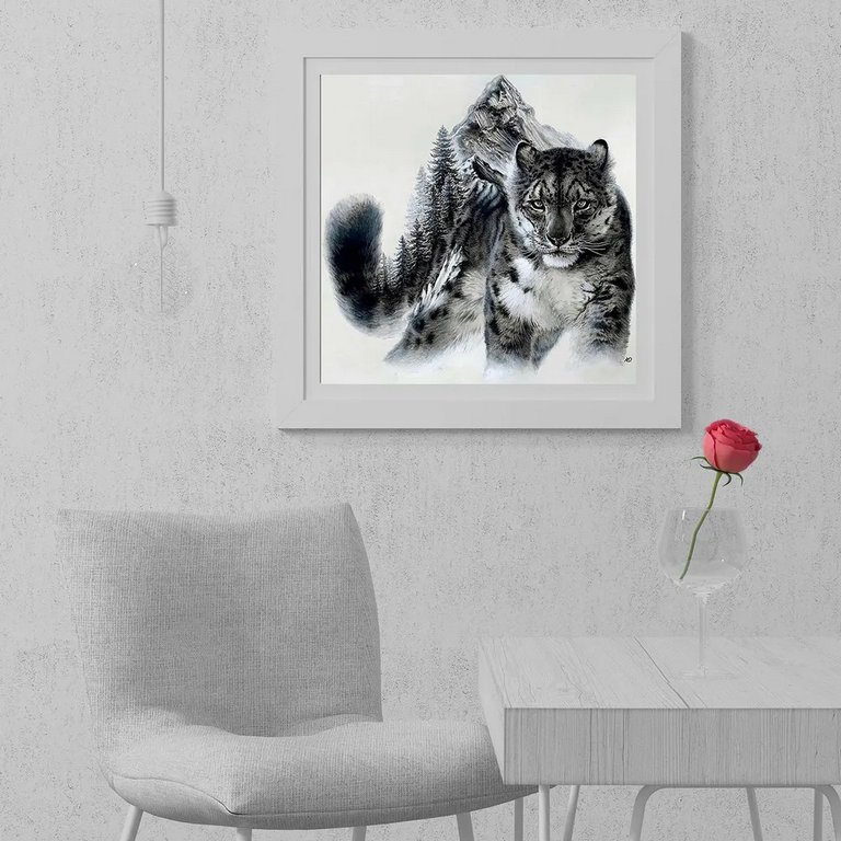 Роспись по номерам (холст) 30*30см "Снежный барс" (основа+акрил.+кисти) 15 цв.