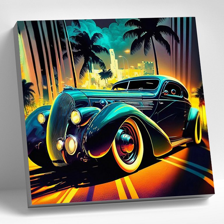 Роспись по номерам (холст) 30*30см "Ретро автомобиль" (основа+акрил.+кисти) 19цв.