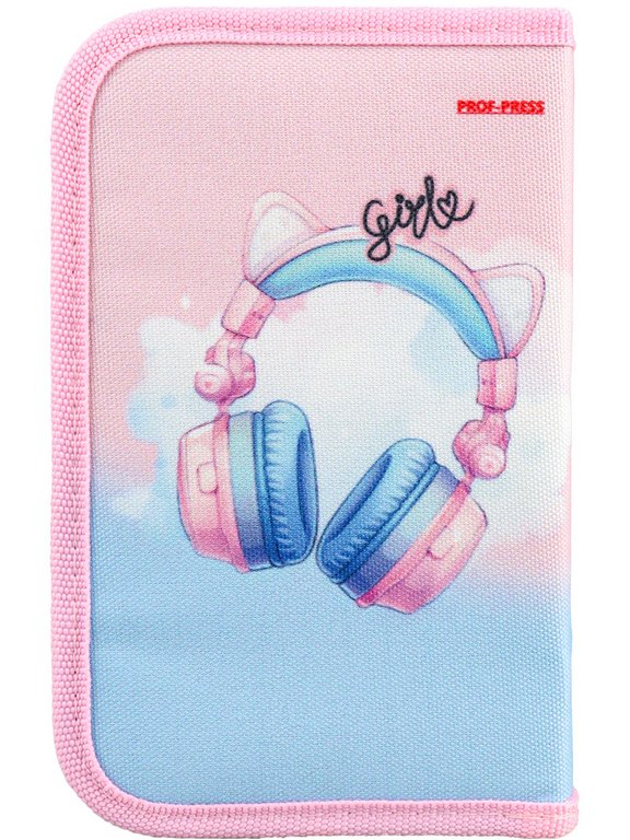 Пенал 1 отд. для девочки Prof-Press "Милые наушники" 190х115 (ткань)