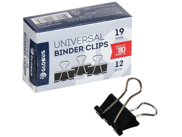 Зажим для бумаг 19 мм черный Globus