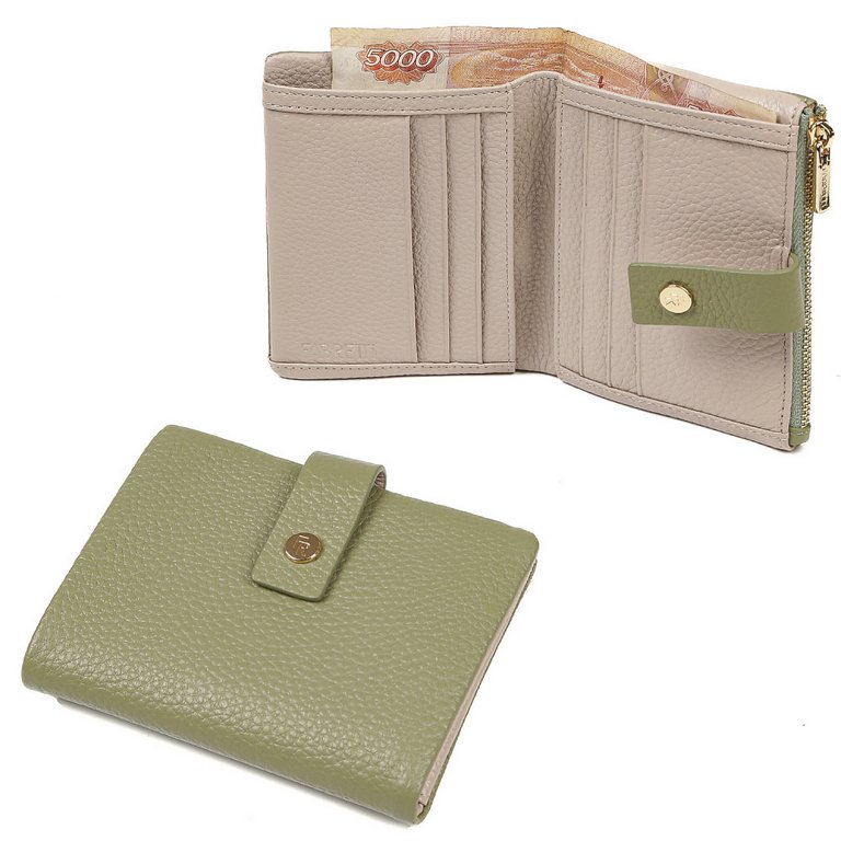 Портмоне FABRETTI женское, нат. кожа, 12*9,5*2 см, зеленый/мятный