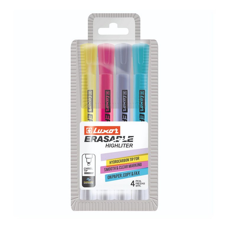 Набор текст-маркеров  4 шт LUXOR "Erasable Highlighter" 4,5 мм (стирающиеся)