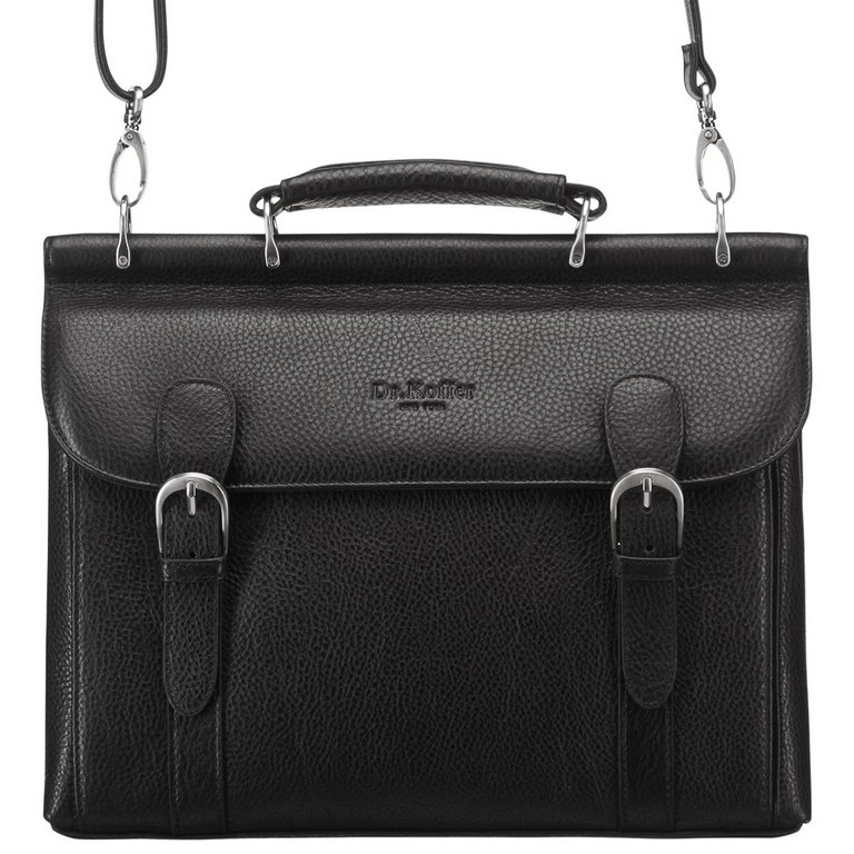Портфель Dr.Koffer 27*34*7см, нат. кожа, со съемным плечевым ремнем, черный
