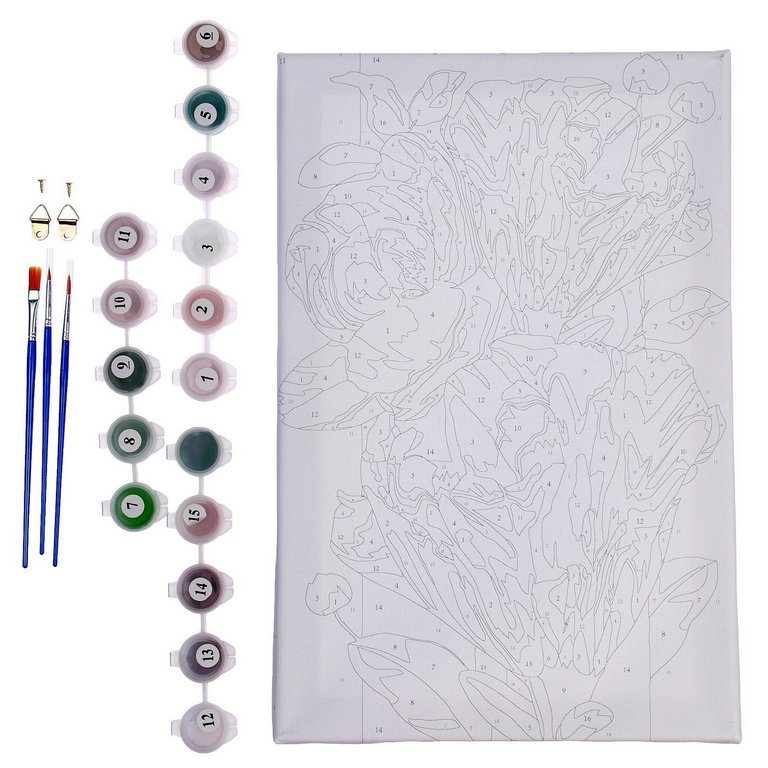 Роспись по номерам (холст) 20*30см "Цветы для души" (основа, акрил. краски, кисти) Школа Талантов