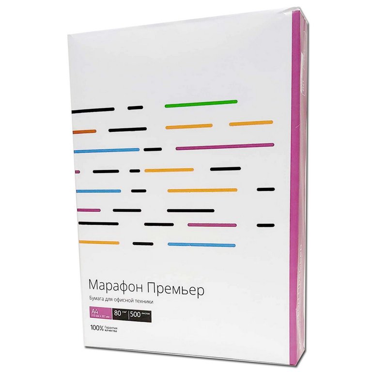 Бумага офисная Марафон Премьер А4, 80 г/м2, 162%±2 CIE, 110% ISO, толщ.110мкм, непр.93%, 500 л/пач.