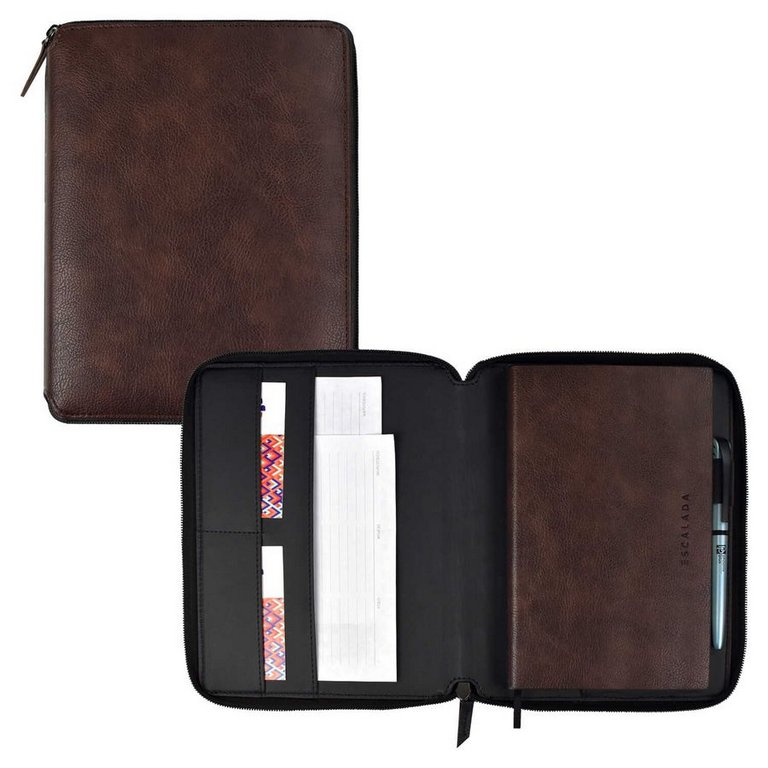 Ежедневник-органайзер без дат 175*225мм,120л. Escalada "ШЕВРЕТ" КОРИЧНЕВЫЙ кожзам, обл.на молнии