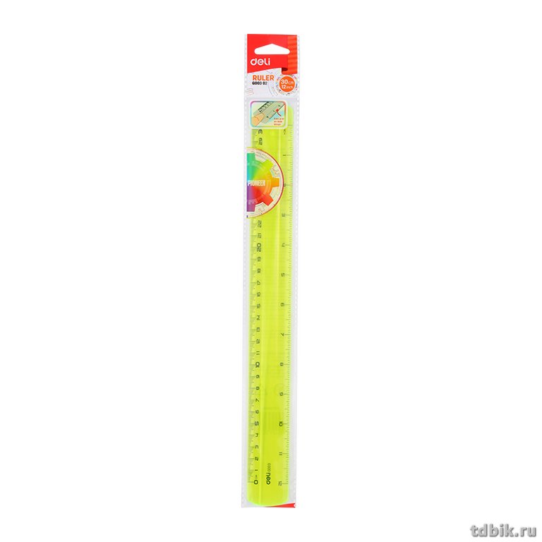 Линейка 30 см. пласт. флуорисцентная Deli "Pioneer" ассорти
