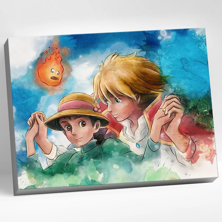 Роспись по номерам (холст) 40*50см "Ходячий замок Хаула" (основа+акрил.краски+кисти) 25 цветов