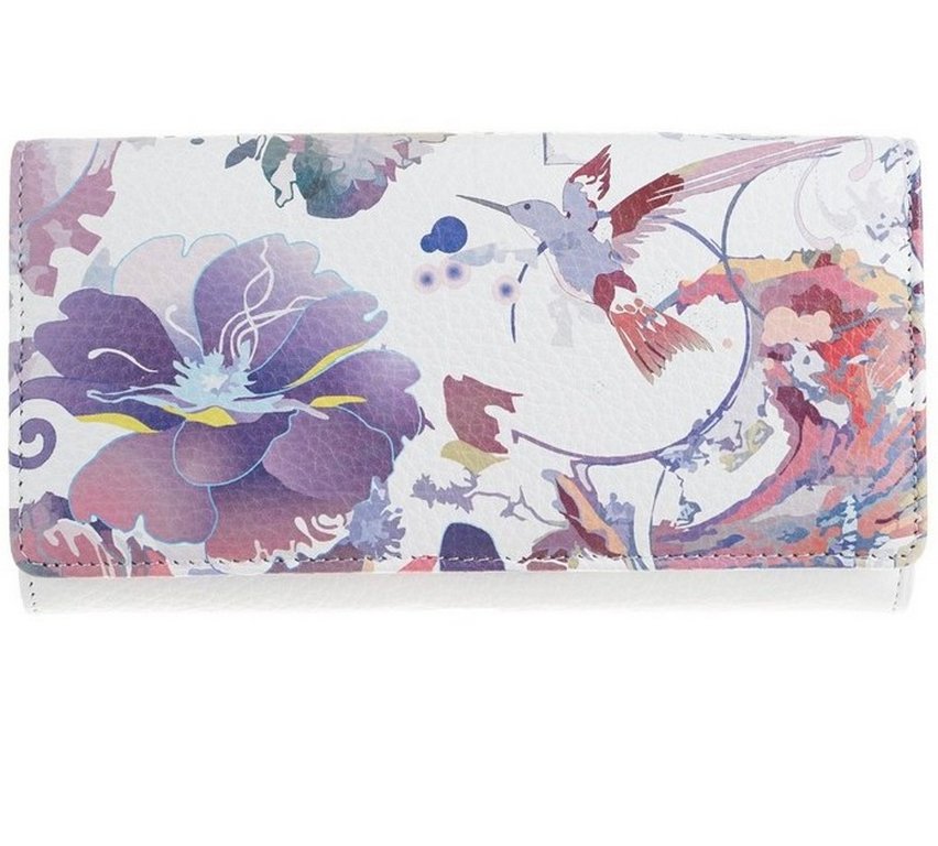 Портмоне D.Morelli женское "Эльза" с глубоким карман. нат. кожа, принт колибри