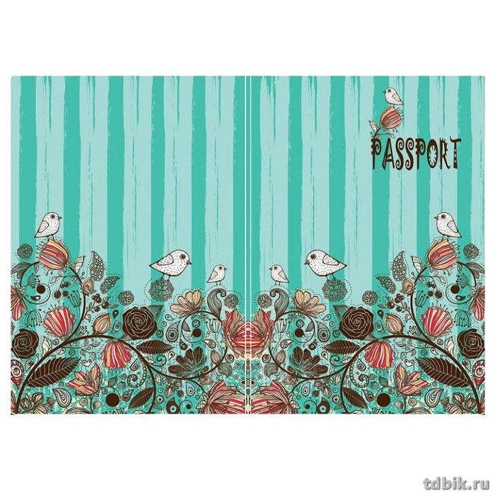 Обложка для паспорта "Птички на бирюзовом" ПВХ 13,2*18,6