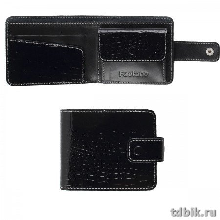 Портмоне Faetano "Геккон" малое, с хлястиком, нат. кожа, черный