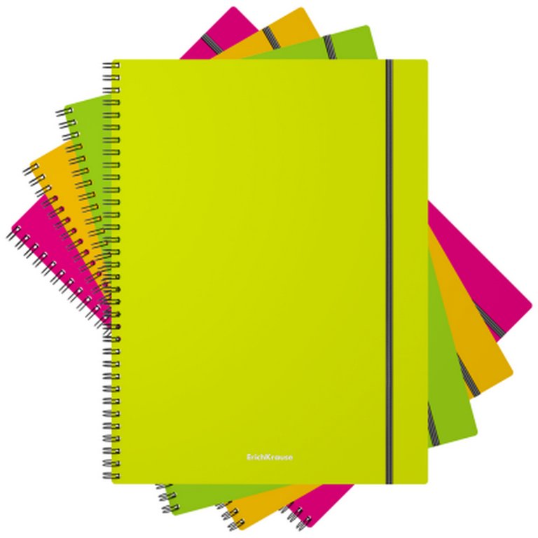 Тетрадь 80 лист кл. А4 на спирали, пластиковая обложка на резинке "Neon" ассорти