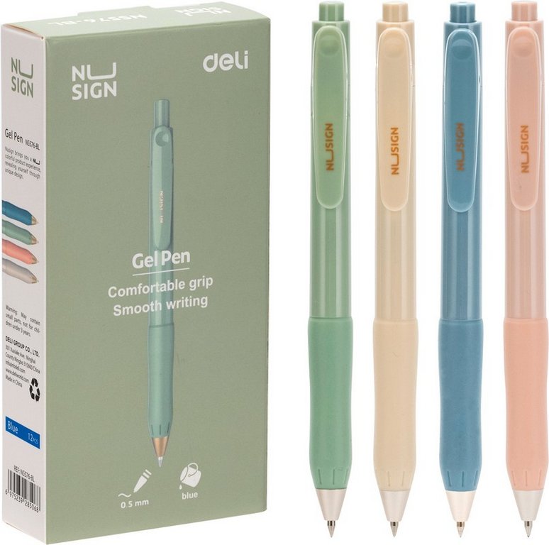 Ручка гелевая автомат Deli Nusign резин. упор 0,7мм синяя (линия 0,5мм)