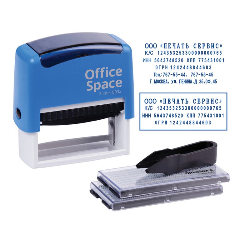 Штамп самонаборный  6/4 стр 70х32 мм 2 кассы с рамкой OficeSpace, корпус синий