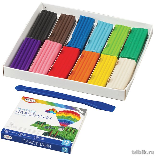 Пластилин 12 цв. 240 гр ГАММА "Классический" со стеком