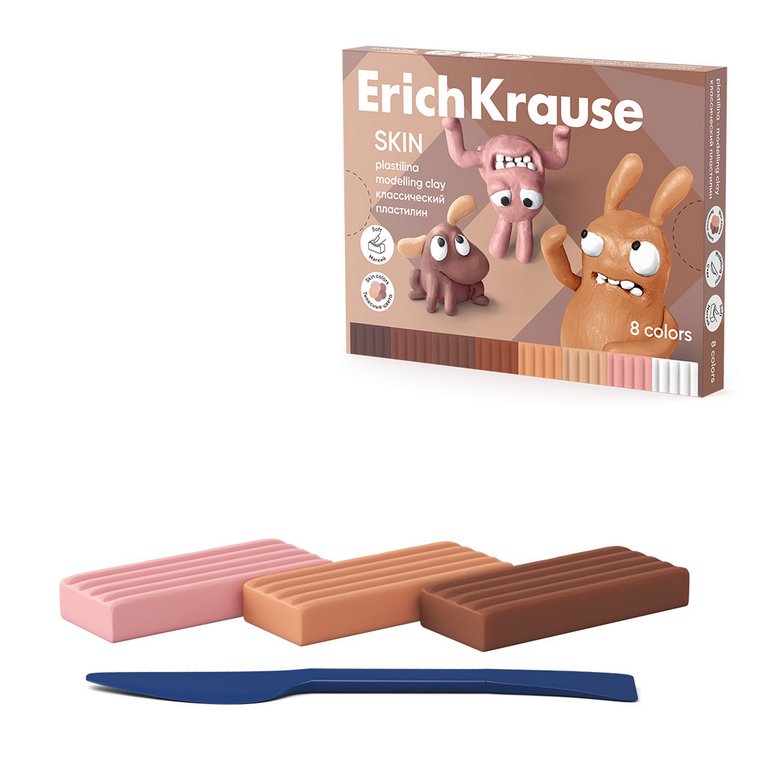 Пластилин  8 цв. 144 гр. ErichKrause "Jolly Friends Skin"  картон. коробка