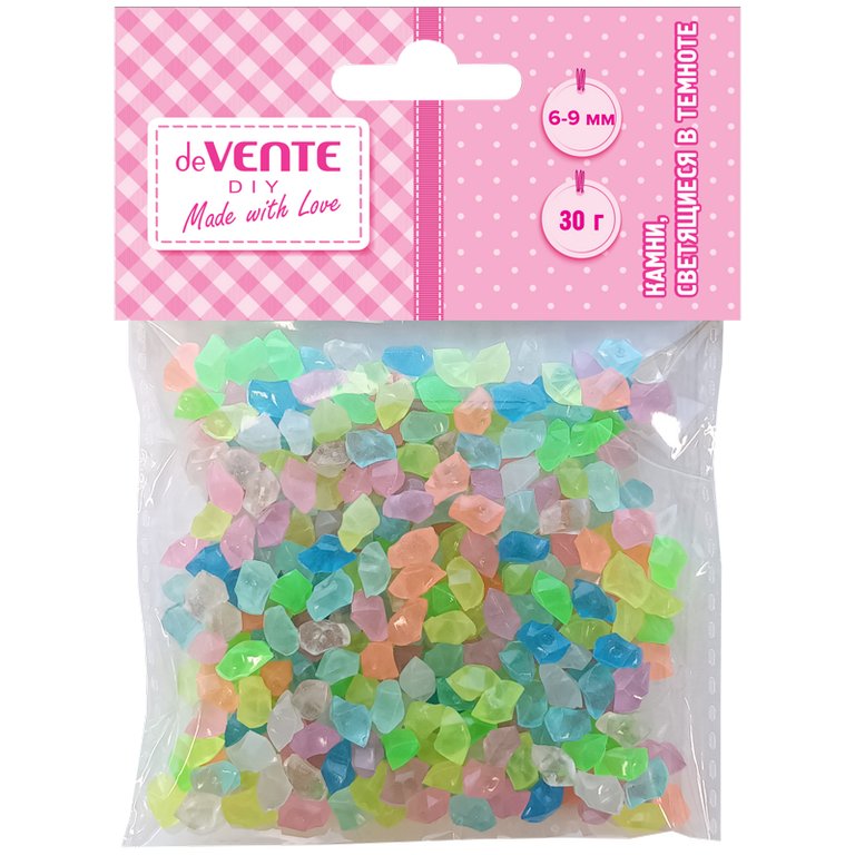Камни декоративные 6-9мм,  светятся в темноте, 30гр. (ассорти) deVENTE. DIY "Радужные кристаллы"