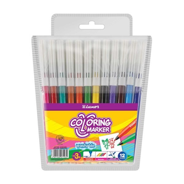 Набор фломастеров 12 цв. Luxor "Coloring" смываемые, блистер, вентилир.колпачек