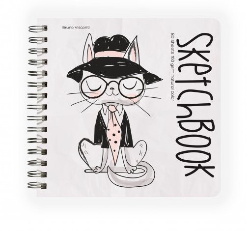 Скетчбук 200*205 мм, 120л. гребень "SKETCHBOOK" 160 ГР., БЕЗ ЛИНОВКИ (4 ВИДА)