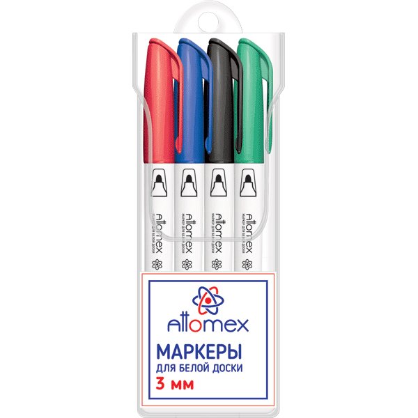 Набор маркеров для доски  4шт Attomex 4мм круглые (спиртовые)