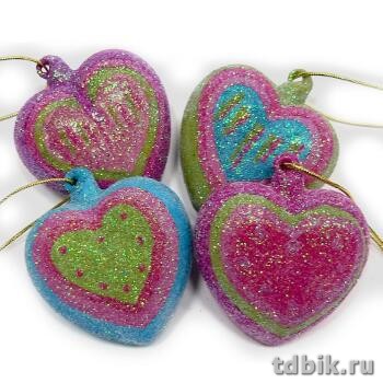Набор украшений из стекла "Сердце" 5,2см (4шт/уп)