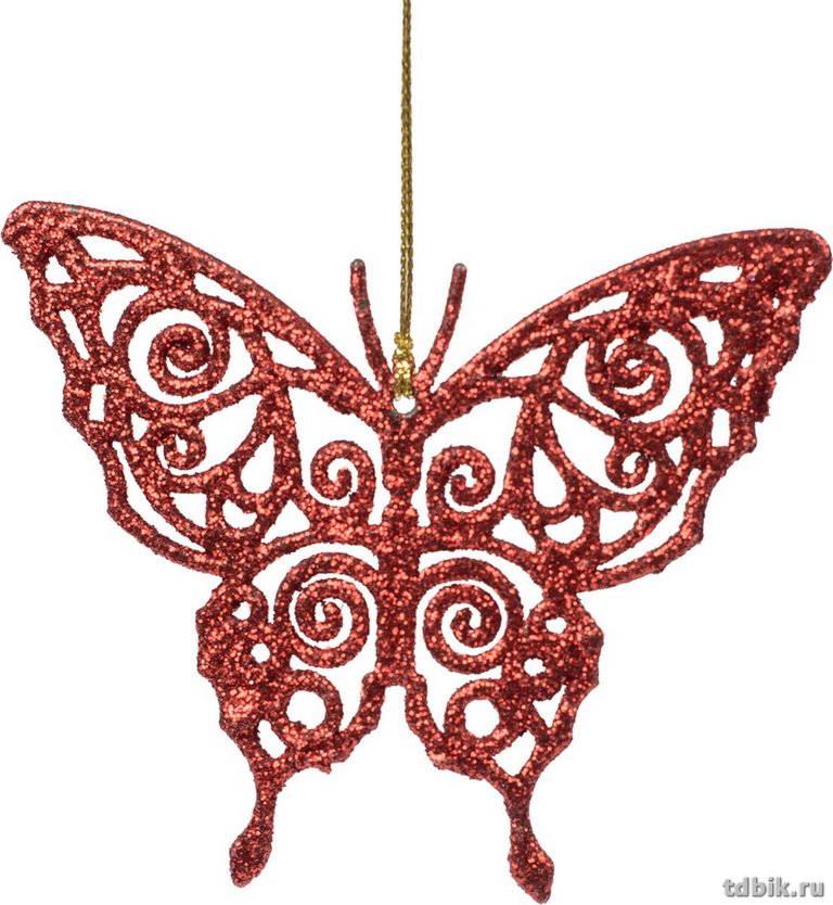 Украшение елочное из пластика "Бабочка красная" 11х8,5см
