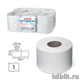 Туалетная бумага для диспенсера в рулоне Любаша (T2) Эконом 1-слойн. 200м отбеленная