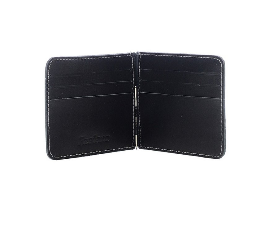 Зажим для денег Faetano "Геккон" с карманом , нат.кожа, черный