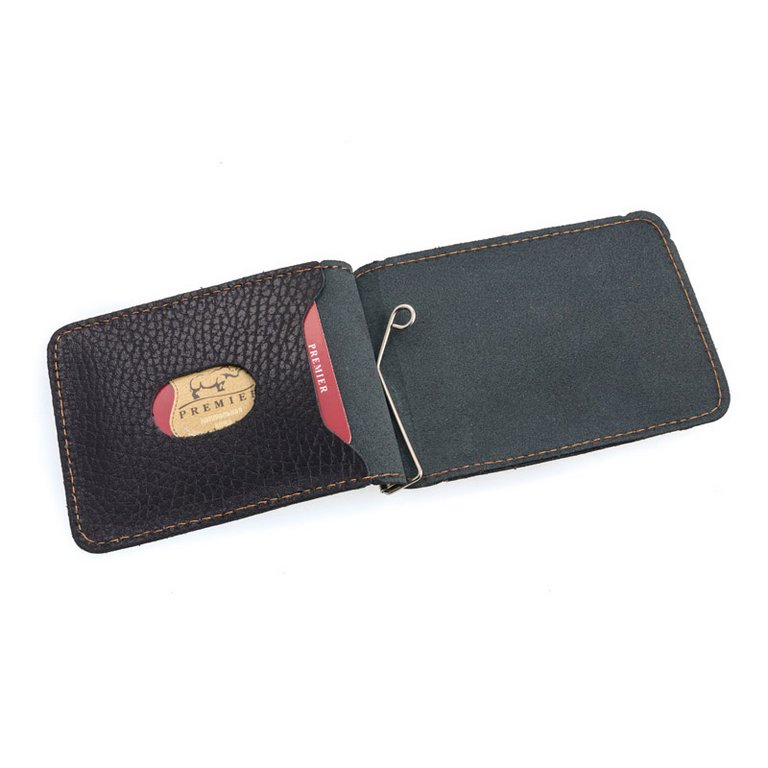 Зажим для денег "Флоттер джинс" нат. кожа, черный, с карманом для мелочи