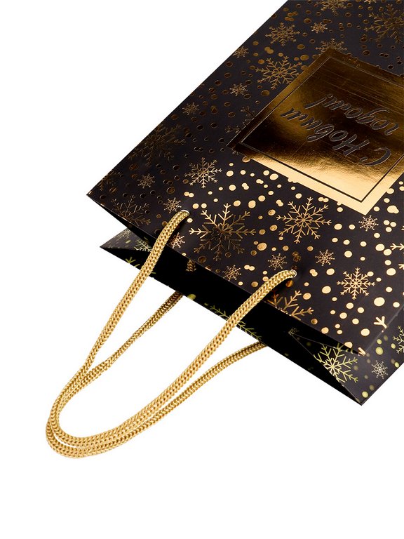 Пакет бумажный НГ 18*24см матовый "Золотистый снегопад"