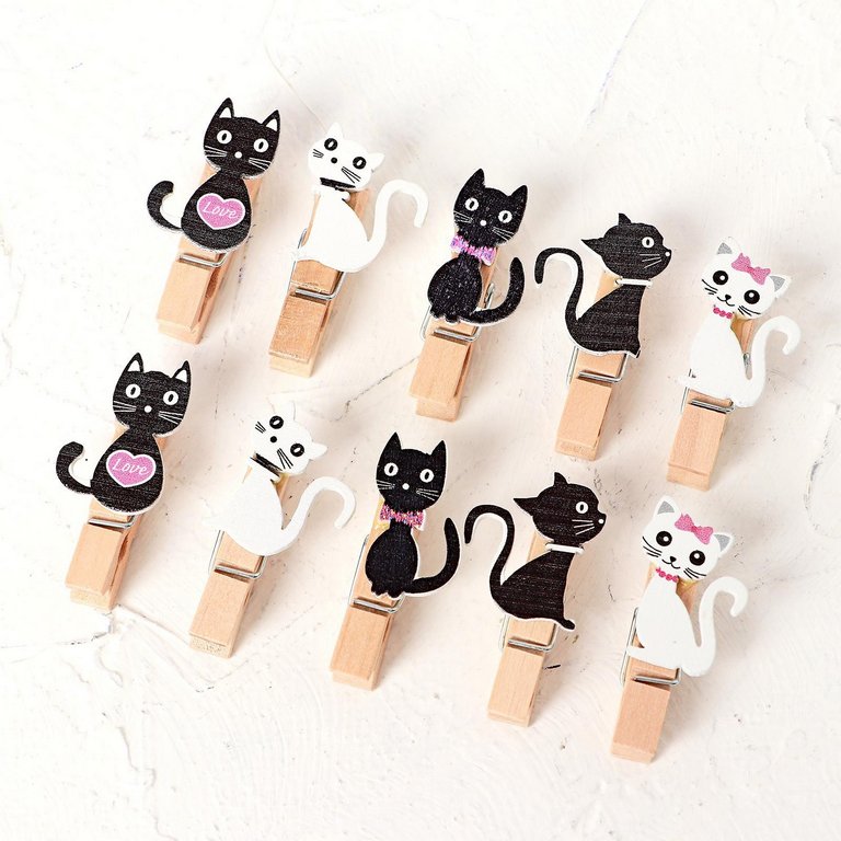 Прищепки деревянные с декором "Кошечки" (10 шт/уп)