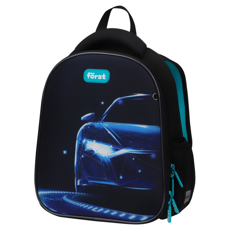 Рюкзак каркасный для мальчика Forst F-Top "Automotive" 28*36*15 см черный/синий, облегченный