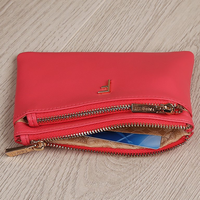 Портмоне FABRETTI женское, нат. кожа, 13,5*9,5*2,5 см, коралловый