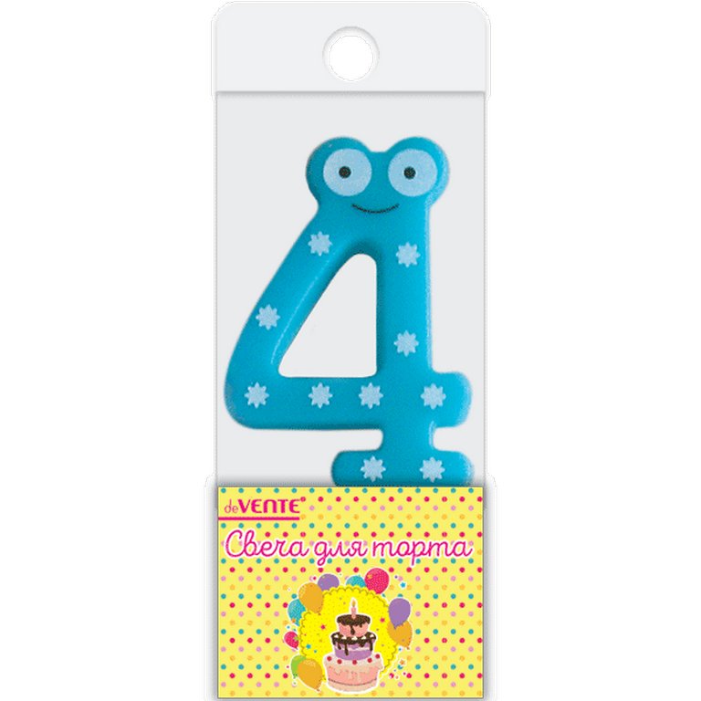 Свеча для торта "Цифра  4" Смешная, с рисунком, 6,1x3,9x0,85 см