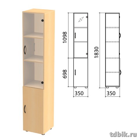 Шкаф для бумаг "Канц" закрытый со стеклом, 2 двери (350*350*1830 мм), цвет бук