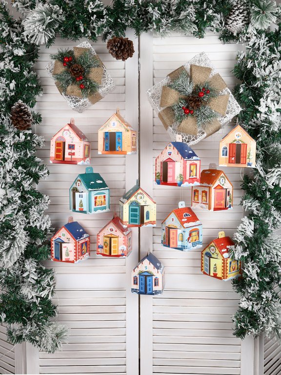 Адвент-календарь НГ "Новогодние домики" 12 шт 27*35 см